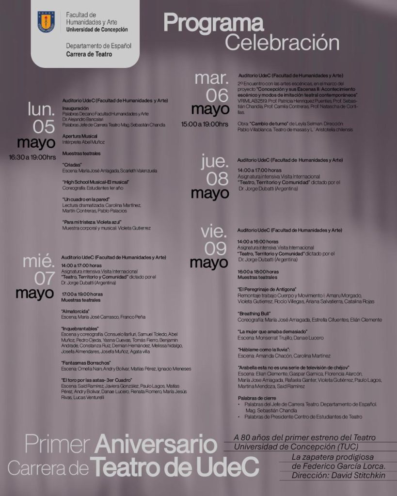 Programa Primer Aniversario Carrera de Teatro UdeC